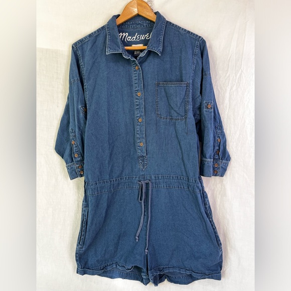 Madewell Denim Romper Womens Large Long Sleeve Button Up Jean Utility Coveralls - Picture 1 of 16